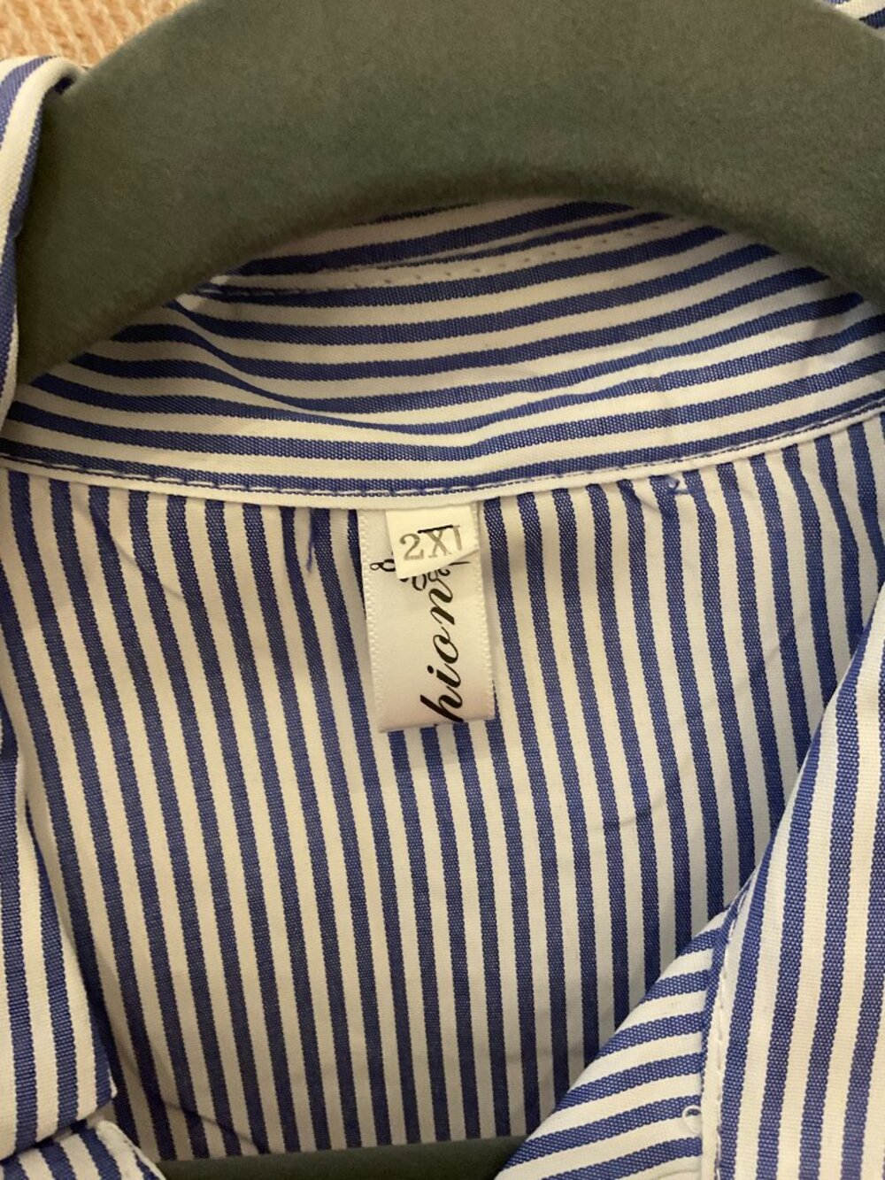 Blue & White Pinstripe Oversized Long Sleeve Button-Down Shirt | 2XL - Picture 3 of 4